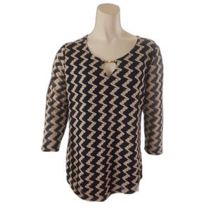 JM Collection Black And Grey Zig Zag Pattern Blouse Top Womens Size Medium